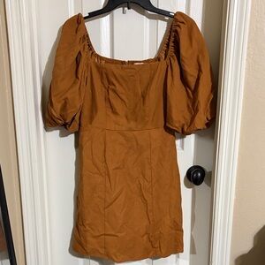Puff Sleeve Square Neck Dress in Rust